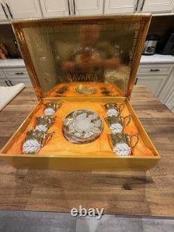 Vintage Bavaria Germany Porcelain 22K Gold Gilded Tea Cup Set Of 12 Pieces NIB