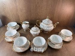 Vintage Bavaria Gold Trim Tea Set Teapot, Creamer & Sugar Set 6 Cups & Saucers