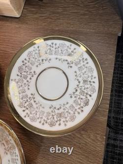 Vintage Bavaria Gold Trim Tea Set Teapot, Creamer & Sugar Set 6 Cups & Saucers