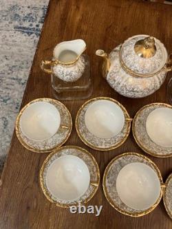 Vintage Bavaria Porcelain Tea Set 17 Pc Gold Gilt Floral Cups Saucers Teapot Ex