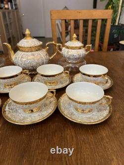 Vintage Bavaria Porcelain Tea Set 17 Pc Gold Gilt Floral Cups Saucers Teapot Ex
