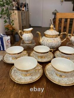 Vintage Bavaria Porcelain Tea Set 17 Pc Gold Gilt Floral Cups Saucers Teapot Ex