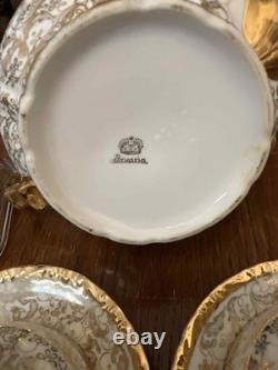 Vintage Bavaria Porcelain Tea Set 17 Pc Gold Gilt Floral Cups Saucers Teapot Ex
