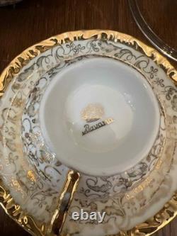 Vintage Bavaria Porcelain Tea Set 17 Pc Gold Gilt Floral Cups Saucers Teapot Ex