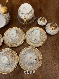 Vintage Bavaria Porcelain Tea Set 17 Pc Gold Gilt Floral Cups Saucers Teapot Ex
