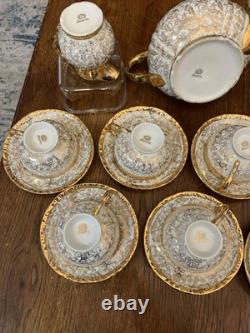 Vintage Bavaria Porcelain Tea Set 17 Pc Gold Gilt Floral Cups Saucers Teapot Ex