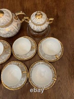Vintage Bavaria Porcelain Tea Set 17 Pc Gold Gilt Floral Cups Saucers Teapot Ex