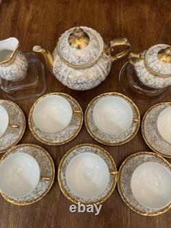 Vintage Bavaria Porcelain Tea Set 17 Pc Gold Gilt Floral Cups Saucers Teapot Ex