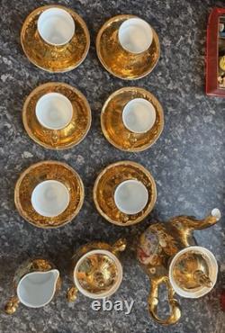 Vintage Bernadotte Bohemia Gold Lustre Tea Set 15 Piece Cups Saucers Teapot
