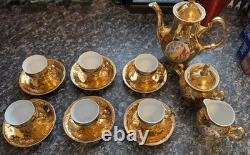 Vintage Bernadotte Bohemia Gold Lustre Tea Set 15 Piece Cups Saucers Teapot