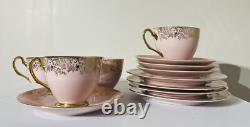 Vintage Blush Pink & Gold Westminster Fine Bone China Cups Saucers Plates 12 Pc