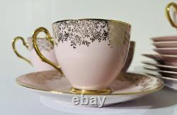 Vintage Blush Pink & Gold Westminster Fine Bone China Cups Saucers Plates 12 Pc