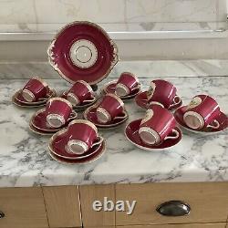 Vintage Bone China Pink Tea Set Gold Edge + 3 Breakfast Cups Saucers 25pcs