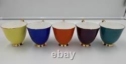 Vintage Bone China Teacup Saucer Set Multicolor Gold Trim Cups Lot of 5 Retro