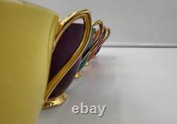 Vintage Bone China Teacup Saucer Set Multicolor Gold Trim Cups Lot of 5 Retro