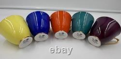 Vintage Bone China Teacup Saucer Set Multicolor Gold Trim Cups Lot of 5 Retro