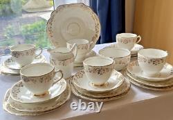 Vintage Burgoyne & Co. Fine Bone China Tea Set Gold Floral Gilded England 27 Pcs