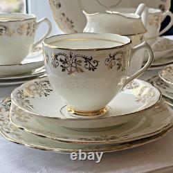 Vintage Burgoyne & Co. Fine Bone China Tea Set Gold Floral Gilded England 27 Pcs