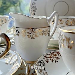 Vintage Burgoyne & Co. Fine Bone China Tea Set Gold Floral Gilded England 27 Pcs