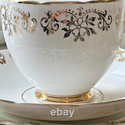 Vintage Burgoyne & Co. Fine Bone China Tea Set Gold Floral Gilded England 27 Pcs