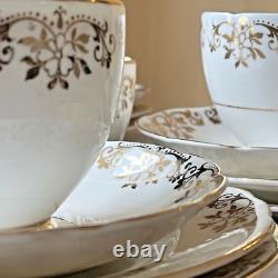 Vintage Burgoyne & Co. Fine Bone China Tea Set Gold Floral Gilded England 27 Pcs