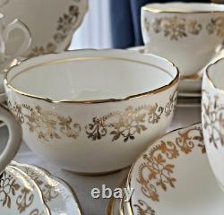 Vintage Burgoyne & Co. Fine Bone China Tea Set Gold Floral Gilded England 27 Pcs
