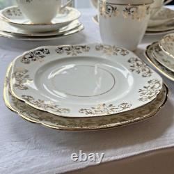 Vintage Burgoyne & Co. Fine Bone China Tea Set Gold Floral Gilded England 27 Pcs