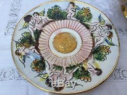 Vintage Capodimonte Cherub Tea Set Teapot Creamer Sugar Cups Saucers Gold Gilt