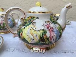 Vintage Capodimonte Cherub Tea Set Teapot Creamer Sugar Cups Saucers Gold Gilt