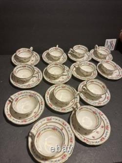 Vintage Cauldon England Tea Cups & Saucers Set of 13 Floral Gold Trim #R19