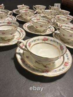 Vintage Cauldon England Tea Cups & Saucers Set of 13 Floral Gold Trim #R19