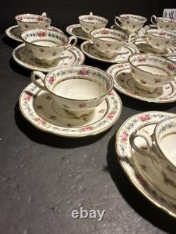 Vintage Cauldon England Tea Cups & Saucers Set of 13 Floral Gold Trim #R19