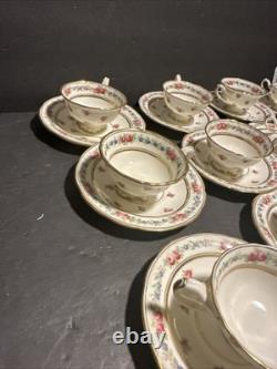 Vintage Cauldon England Tea Cups & Saucers Set of 13 Floral Gold Trim #R19