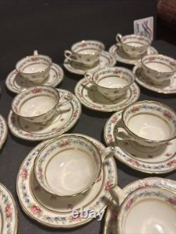 Vintage Cauldon England Tea Cups & Saucers Set of 13 Floral Gold Trim #R19
