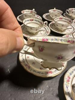 Vintage Cauldon England Tea Cups & Saucers Set of 13 Floral Gold Trim #R19