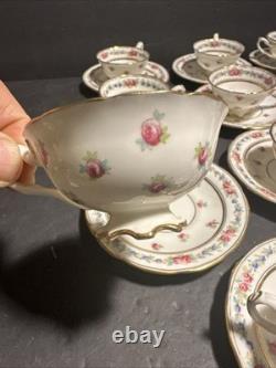 Vintage Cauldon England Tea Cups & Saucers Set of 13 Floral Gold Trim #R19