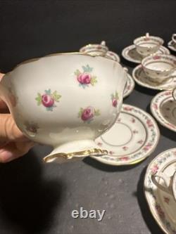 Vintage Cauldon England Tea Cups & Saucers Set of 13 Floral Gold Trim #R19