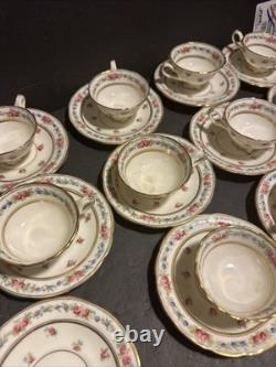 Vintage Cauldon England Tea Cups & Saucers Set of 13 Floral Gold Trim #R19