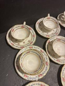 Vintage Cauldon England Tea Cups & Saucers Set of 13 Floral Gold Trim #R19