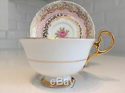 Vintage China Tea Cup & Saucer HARLEQUIN Pink Blue Gold Chintz Rose Gilt AYNSLEY