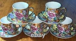 Vintage Chinese Demitasse Cups & Saucers Set Of 5 Some Gold Worn