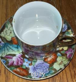 Vintage Chinese Demitasse Cups & Saucers Set Of 5 Some Gold Worn