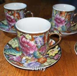 Vintage Chinese Demitasse Cups & Saucers Set Of 5 Some Gold Worn