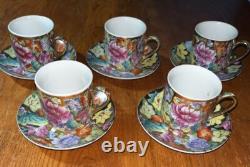 Vintage Chinese Demitasse Cups & Saucers Set Of 5 Some Gold Worn