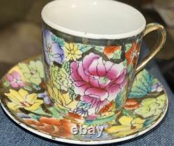 Vintage Chinese Demitasse Cups & Saucers Set Of 5 Some Gold Worn