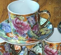Vintage Chinese Demitasse Cups & Saucers Set Of 5 Some Gold Worn