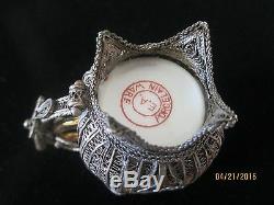 Vintage Chinese Handmade Sterling Silver Filigree Gold Cup & Saucer