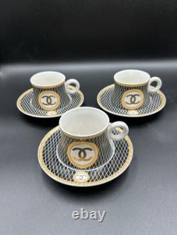Vintage Coco Chanel Teacup Saucer Logo Gold Lettering Service For 3