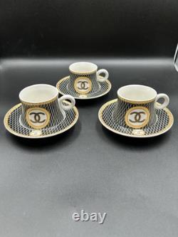 Vintage Coco Chanel Teacup Saucer Logo Gold Lettering Service For 3