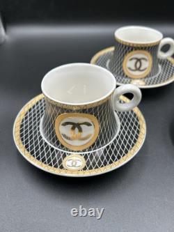 Vintage Coco Chanel Teacup Saucer Logo Gold Lettering Service For 3